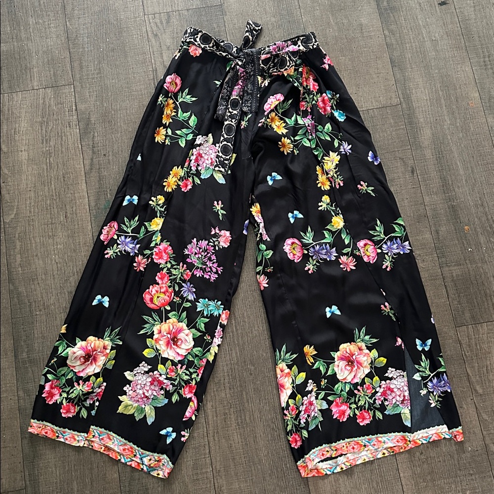 Johnny Was Silk Blend Butterfly Floral Wrap Fly Away Wide-Leg Pan sz XL NWT - Picture 8 of 8